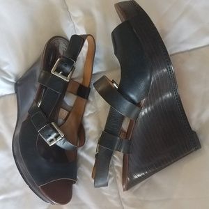 Women shoes coach high wedge sandals black 8.5